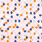 Tissu Coton Imprimé Frou-Frou Lisbonne bleu marine, mauve et orange sur fond Blanc - Par 10 cm
