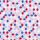 Tissu Coton Imprimé Frou-Frou Lisbonne bleu roi, framboise et blanc sur fond Bleu ciel - Par 10 cm