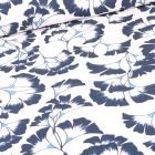 Tissu Coton imprimé Frou-Frou Fleurs Ginkgo bleu sur fond Blanc