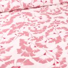 Tissu Coton imprimé Frou-Frou Fleurs Ginkgo rose sur fond Blanc cassé