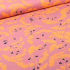 Tissu Coton imprimé Frou-Frou Fleurs Ginkgo sur fond Rose nude