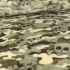 Tissu Doudou Camouflage et tètes de morts sur fond Vert kaki