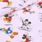 Tissu Coton imprimé sous licence Bio Mickey Donald et Pluto sur fond Blanc - Par 10 cm