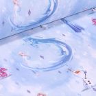 Tissu Coton imprimé sous licence Bio La reine des neiges et Olaf sur fond Bleu ciel - Par 10 cm