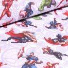 Tissu Coton imprimé sous licence Bio Super héros Avengers sur fond Blanc - Par 10 cm