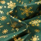Tissu Coton imprimé Bio Flocons dorés sur fond Vert foncé