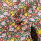 Tissu Coton MC Fabrics Fleurs rose et jaunes sur fond Vert