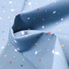 Tissu Coton MC Fabrics Etoiles filantes colorées sur fond Bleu layette