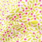 Tissu Coton MC Fabrics Fruits jaune vif et pois rose sur fond Blanc