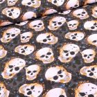 Tissu Coton imprimé Bio Têtes de squelettes halloween sur fond Noir