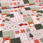 Tissu Coton imprimé Bio Christmas patchwork sur fond Ecru