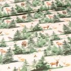 Tissu Coton imprimé Bio Forêts et ses animaux sur fond Ecru