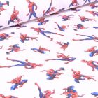 Tissu Coton imprimé sous licence Bio Spiderman à l'attaque sur fond Blanc