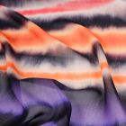 Tissu Mousseline rayé orange et violet sur fond Noir