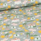 Tissu Coton imprimé LittleBird Camping safari sur fond Vert amande