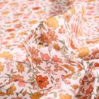 Tissu Popeline de coton Sweet Flower Léa Orange sur fond Blanc