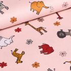 Tissu Coton imprimé LittleBird Animaux  safari sur fond Rose pâle