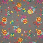 Tissu Jersey Coton imprimé Grande fleurs multicolores sur fond Gris pierre - Par 10 cm