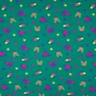 Tissu Jersey Coton imprimé Scarabées et petites étoiles sur fond Vert émeraude - Par 10 cm