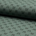 Tissu Jersey Piqué de coton spécial Polo Crabes Noir sur fond Vert kaki - Par 10 cm