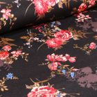 Tissu Jersey Viscose  Bouquets de Pivoine sur fond Noir