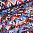 Tissu Jersey Viscose  Motifs ethniques colorés sur fond Bleu marine
