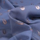 Tissu Viscose légère Plumes métallisées sur fond Bleu marine