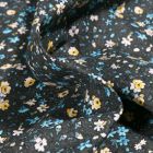 Tissu Coton imprimé Arty Léonie jaune et bleu sur fond Noir - Par 10 cm