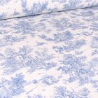 Tissu Coton imprimé grande largeur Jouy bleu sur fond Blanc cassé