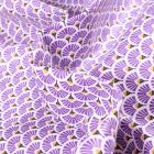 Tissu Coton enduit Eventails violet sur fond Blanc
