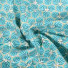 Tissu Coton imprimé Arty Riad sur fond Bleu lagon - Par 10 cm