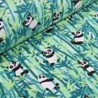 Tissu Coton imprimé Arty Panda et bambou vert sur fond Blanc - Par 10 cm