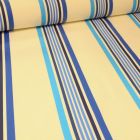 Tissu Coton enduit Playa bleu sur fond Blanc - Par 10 cm