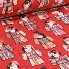 Tissu Coton imprimé Arty Geisha sur fond Rouge
