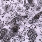 Tissu Coton imprimé Arty Fleurs black & white sur fond Blanc - Par 10 cm
