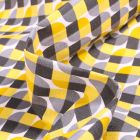 Tissu Coton imprimé Arty Seventies jaune et gris sur fond Blanc