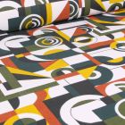 Tissu Coton imprimé Arty Woodstock sur fond Vert kaki