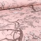 Tissu Toile de Coton grande largeur Camée sur fond Rose