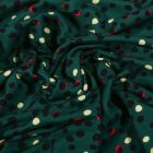 Tissu Jersey Coton Petits pois rouges et noirs sur fond Vert foncé - Par 10 cm