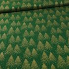 Tissu Coton imprimé Sapins dorés sur fond Vert foncé - Par 10 cm