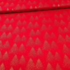 Tissu Coton imprimé Sapins dorés sur fond Rouge - Par 10 cm