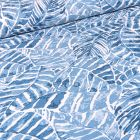 Tissu Viscose Lin Grandes feuilles effet aquarelle sur fond Bleu