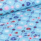 Tissu Coton imprimé LittleBird Poissons et fleurs sur fond Bleu