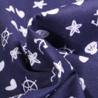Tissu Coton imprimé Motifs marins et coeurs sur fond Bleu marine