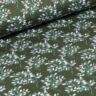 Tissu Coton imprimé LittleBird Branches fleuris sur fond Vert kaki