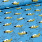 Tissu Coton imprimé Avions militaires et étoiles sur fond Bleu