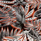 Tissu Viscose texturé Feuilles de palmier rouille sur fond Noir