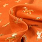 Tissu Jersey Coton Licornes métallisées sur fond Orange