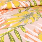 Tissu Viscose Twill Grandes feuilles de palmier sur fond Rose nude