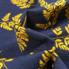 Tissu Voile de coton et viscose Fougère jaune sur fond Bleu nuit